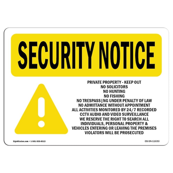 OSHA Security Sign, 3.5" Height, 5" Width, Private Property Keep Out, Landscape, 10PK